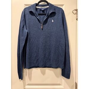 US Polo‎ Assn Mens Quarter Zip Sweater Blue Heather RSUS45069 Large